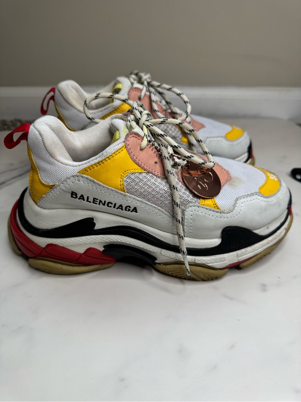 Balenciaga White Yellow Pink Chunky Triple-S Style Sneakers